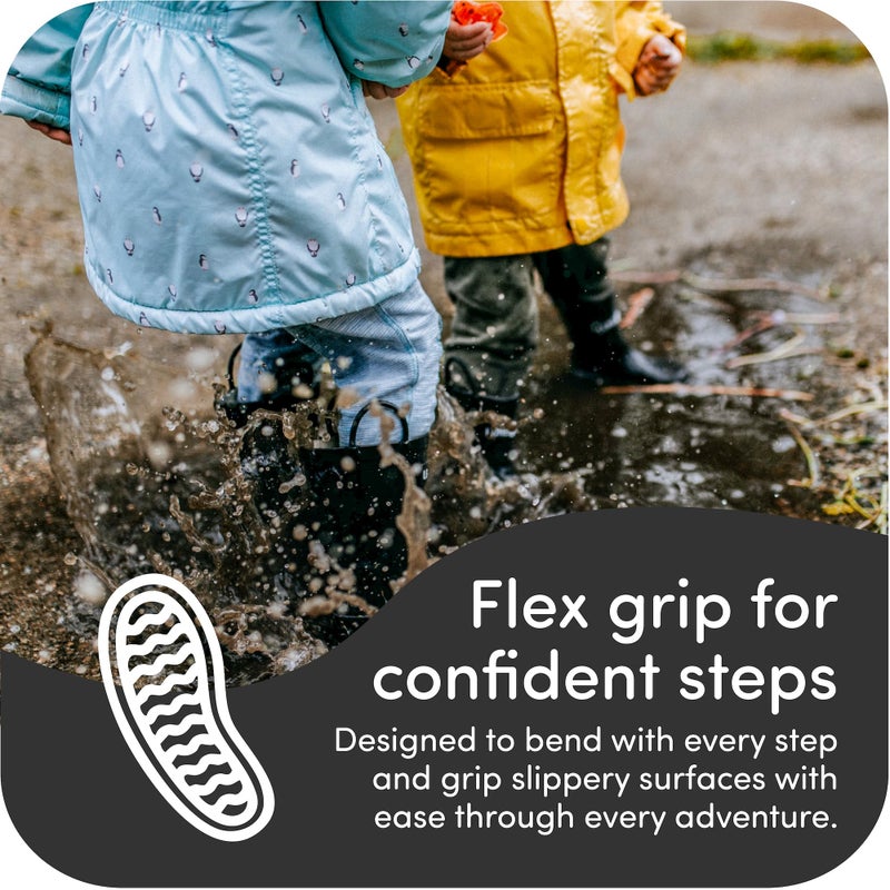 LONECONE Rain Boots with Easy-On Handles in Solid Colors for Boys and Girls, Play-Proof Flexible Rubber, Durable Non-Slip Treads, Kid-Friendly for Hours of Joy - Shiny Black, 8 Toddler - Image 3